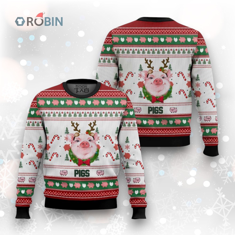 Pigs Santa Hat Ugly Christmas Sweater For Men Women Christmas Gift Sweater Funny Xmas Pigs Santa Hat Ugly Christmas Sweater For Men Women Christmas Gift Sweater Funny Xmas