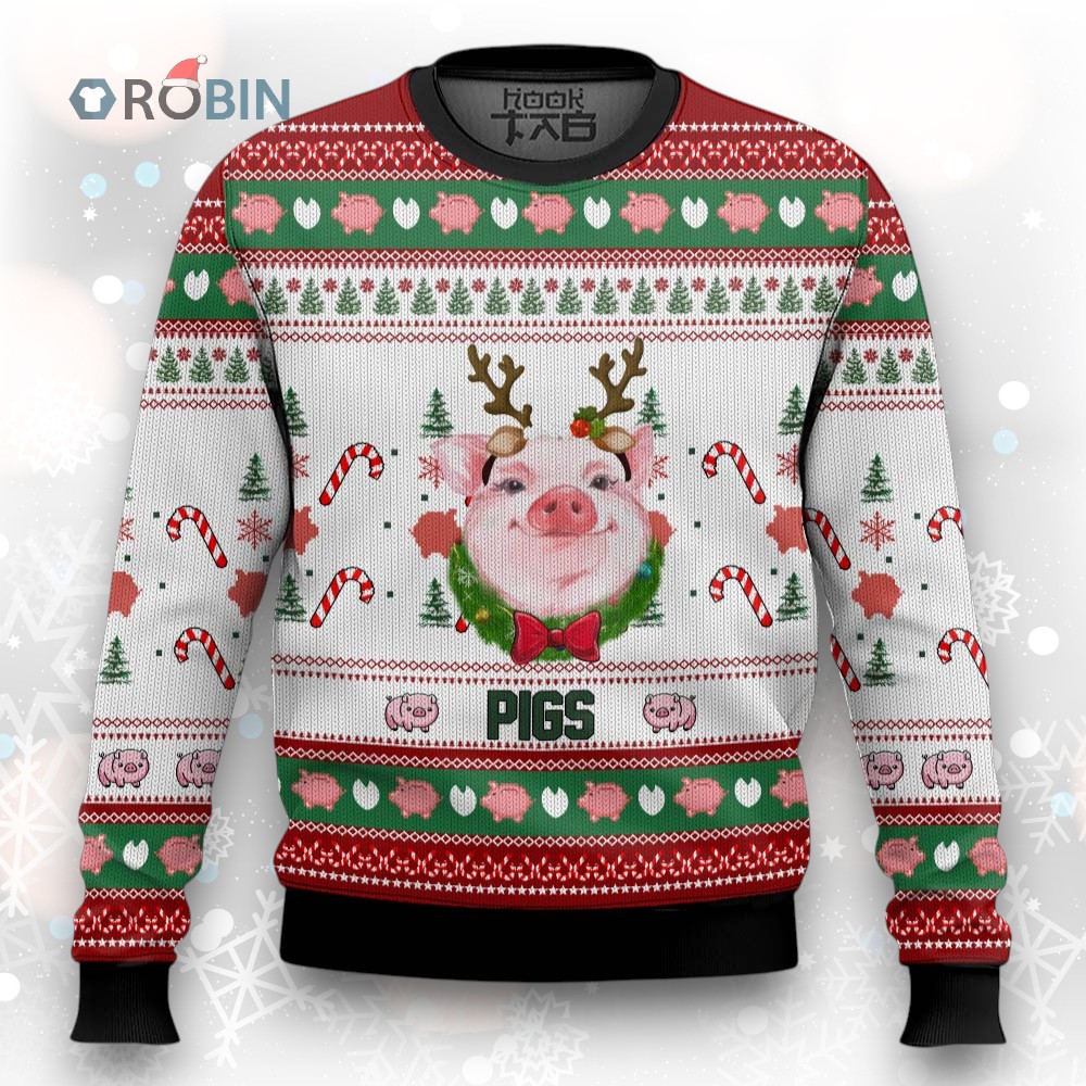 Pigs Santa Hat Ugly Christmas Sweater For Men Women Christmas Gift Sweater Funny Xmas Pigs Santa Hat Ugly Christmas Sweater For Men Women Christmas Gift Sweater Funny Xmas