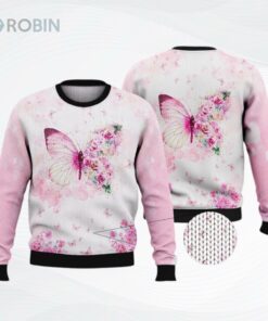 Pink Butterfly Floral Ugly Christmas Sweater, Sweatshirt