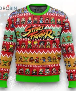 Pixel Art Street Fighter Christmas Sweater   Fun Holiday Ugly Sweater Design