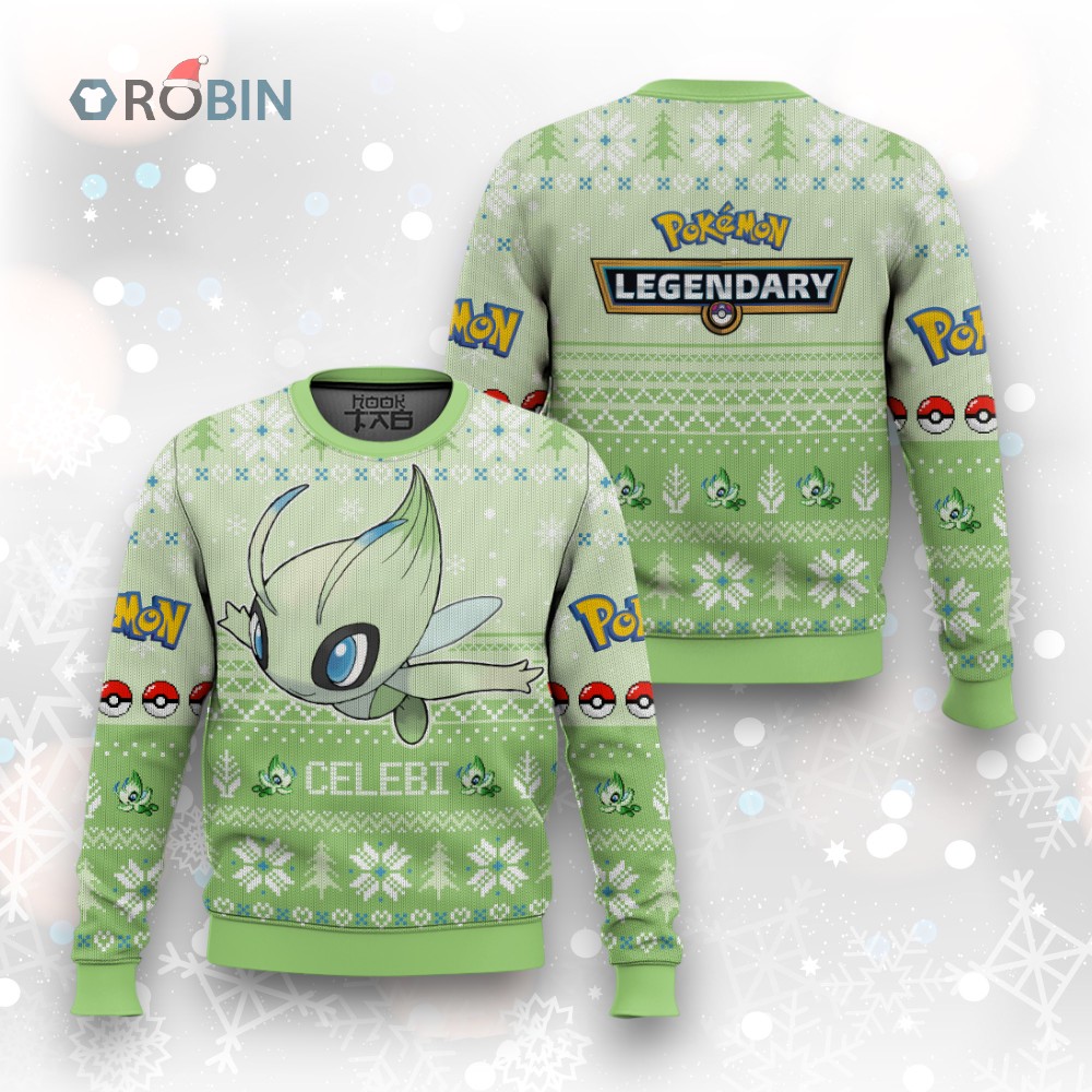 Pokemon Gen 2 Celebi Ugly Christmas Sweater Pokemon Gen 2 Celebi Ugly Christmas Sweater