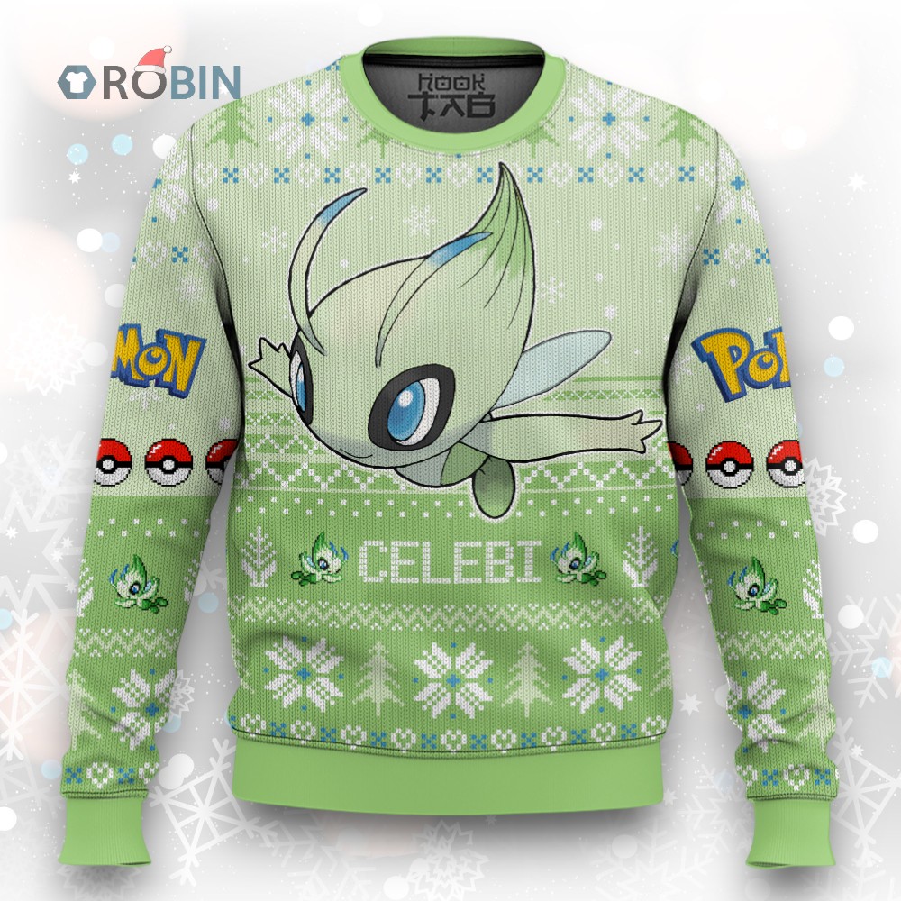 Pokemon Gen 2 Celebi Ugly Christmas Sweater Pokemon Gen 2 Celebi Ugly Christmas Sweater