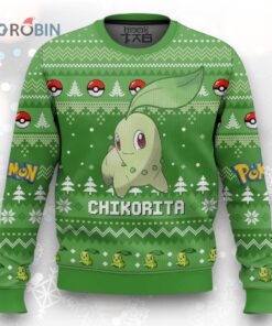 Pokemon Gen 2 Chikorita Ugly Christmas Sweater