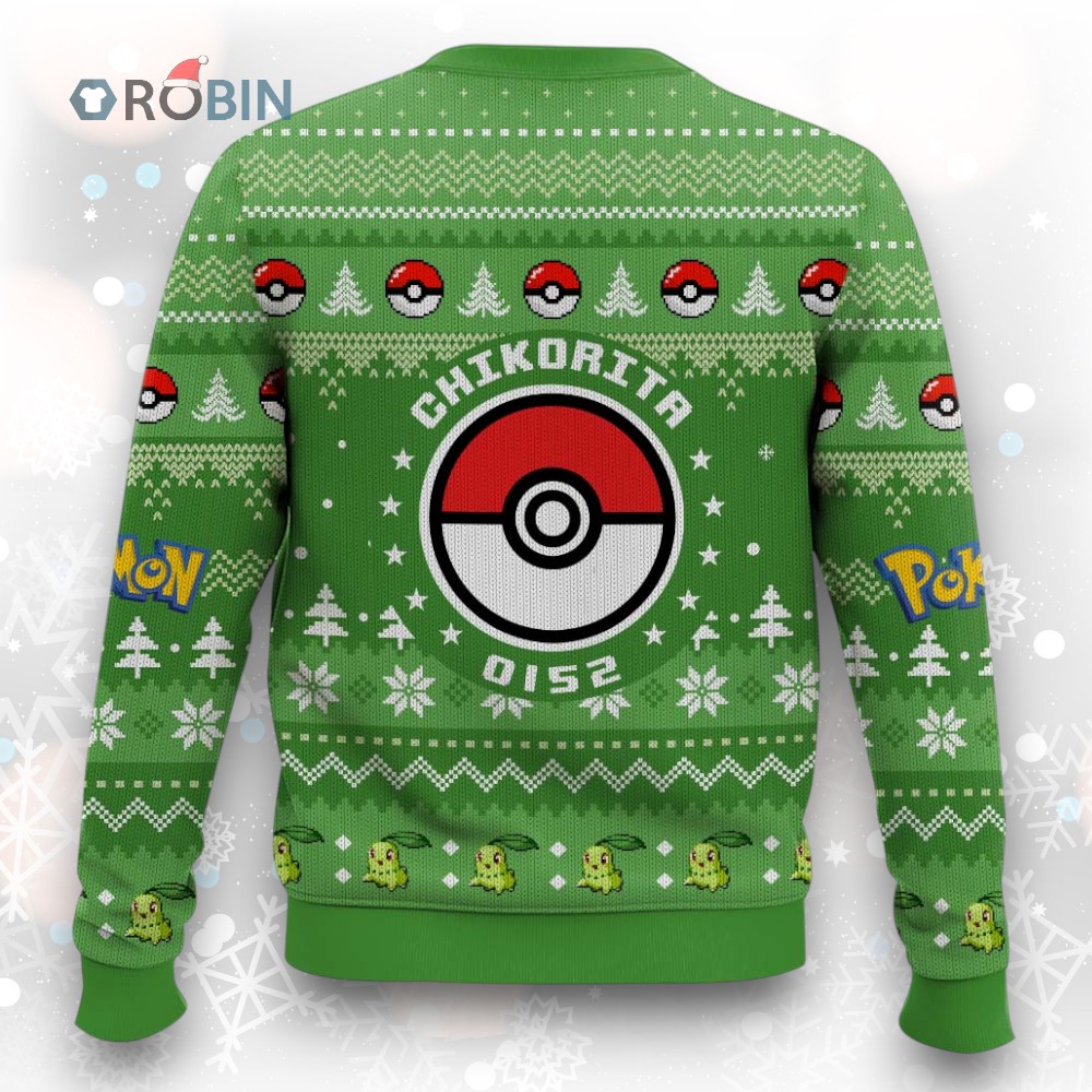 Pokemon Gen 2 Chikorita Ugly Christmas Sweater Pokemon Gen 2 Chikorita Ugly Christmas Sweater