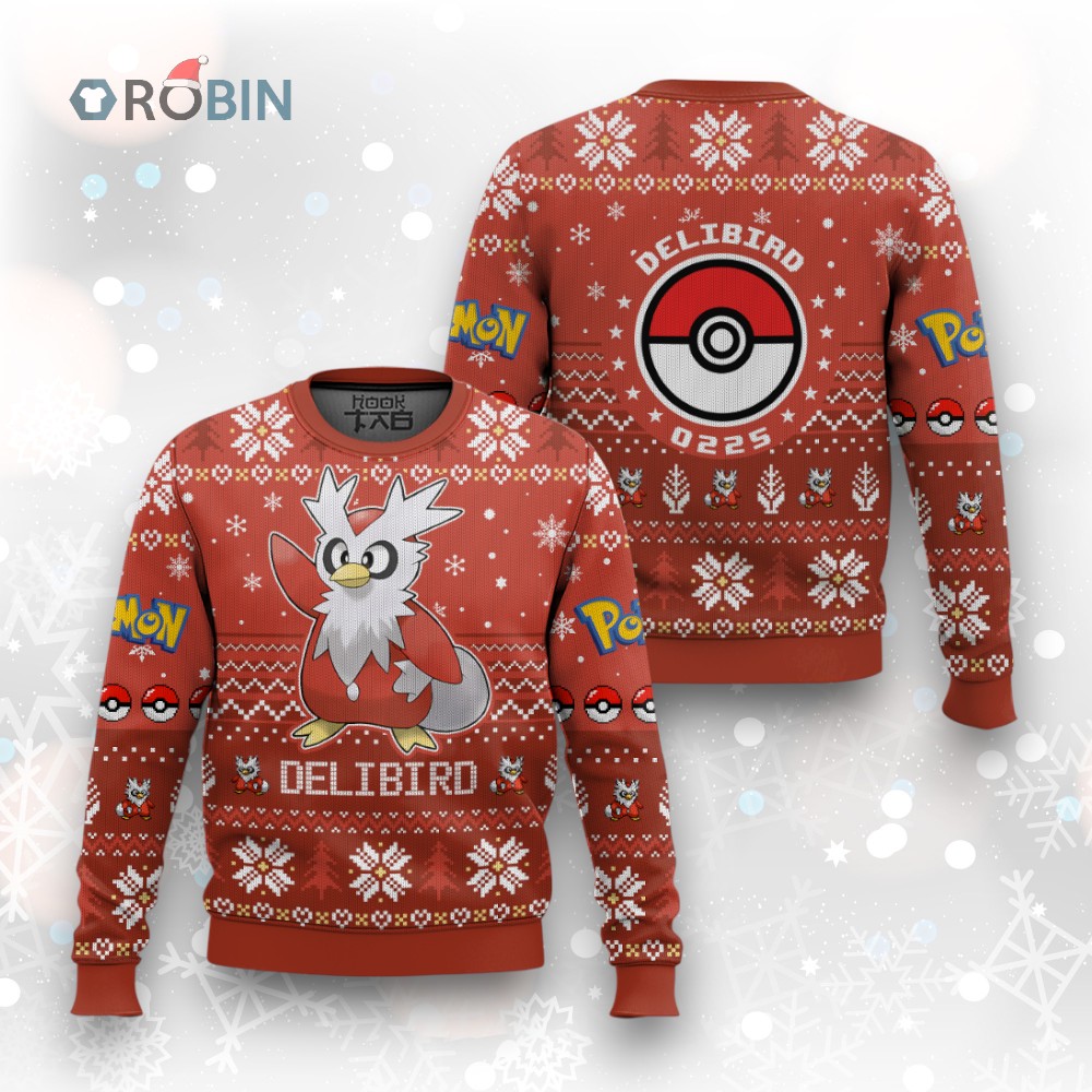 Pokemon Gen 2 Delibird Ugly Christmas Sweater Pokemon Gen 2 Delibird Ugly Christmas Sweater