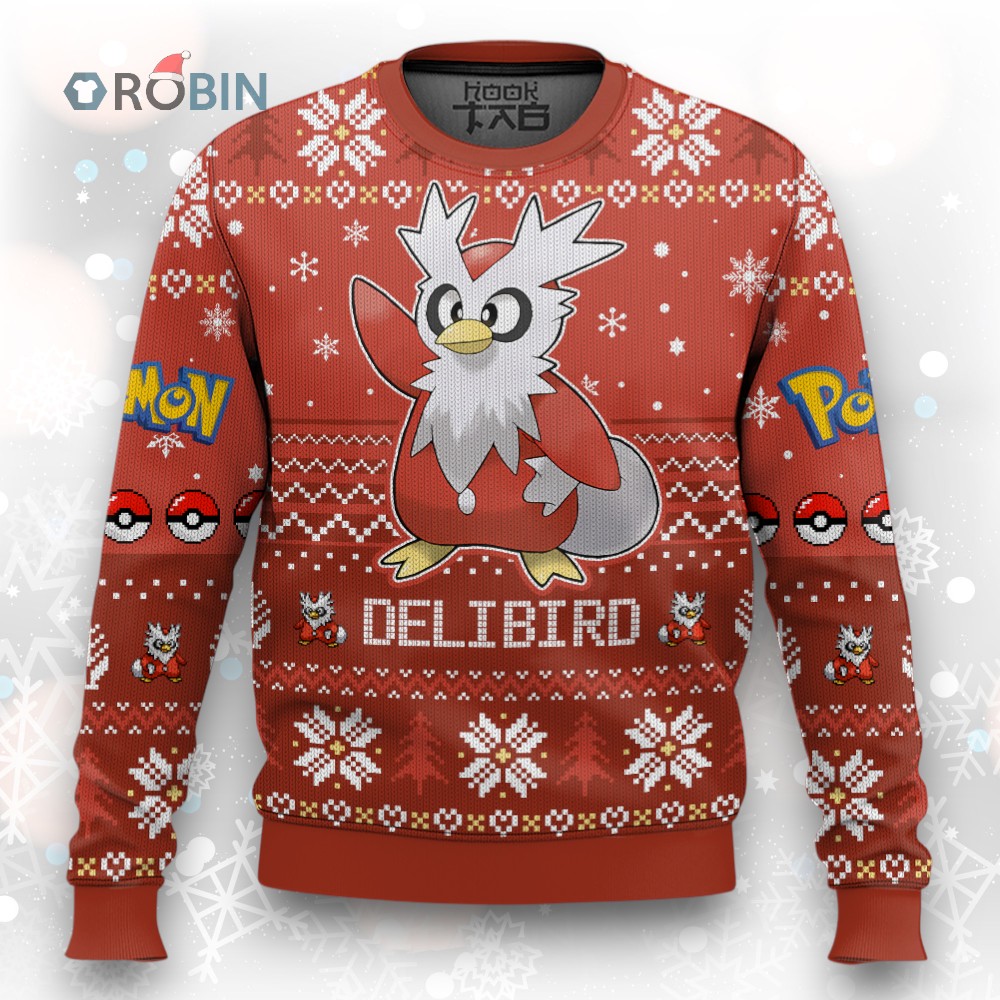 Pokemon Gen 2 Delibird Ugly Christmas Sweater Pokemon Gen 2 Delibird Ugly Christmas Sweater