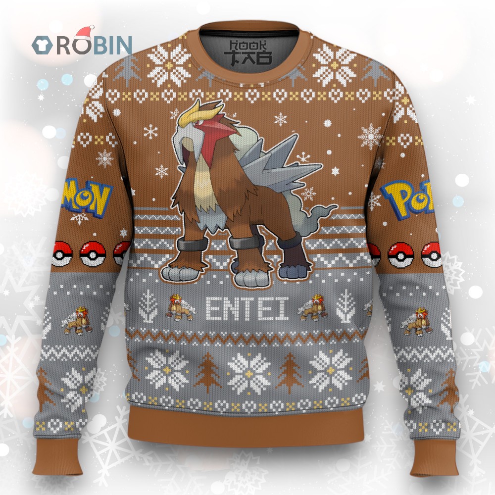 Pokemon Gen 2 Entei Ugly Christmas Sweater Pokemon Gen 2 Entei Ugly Christmas Sweater