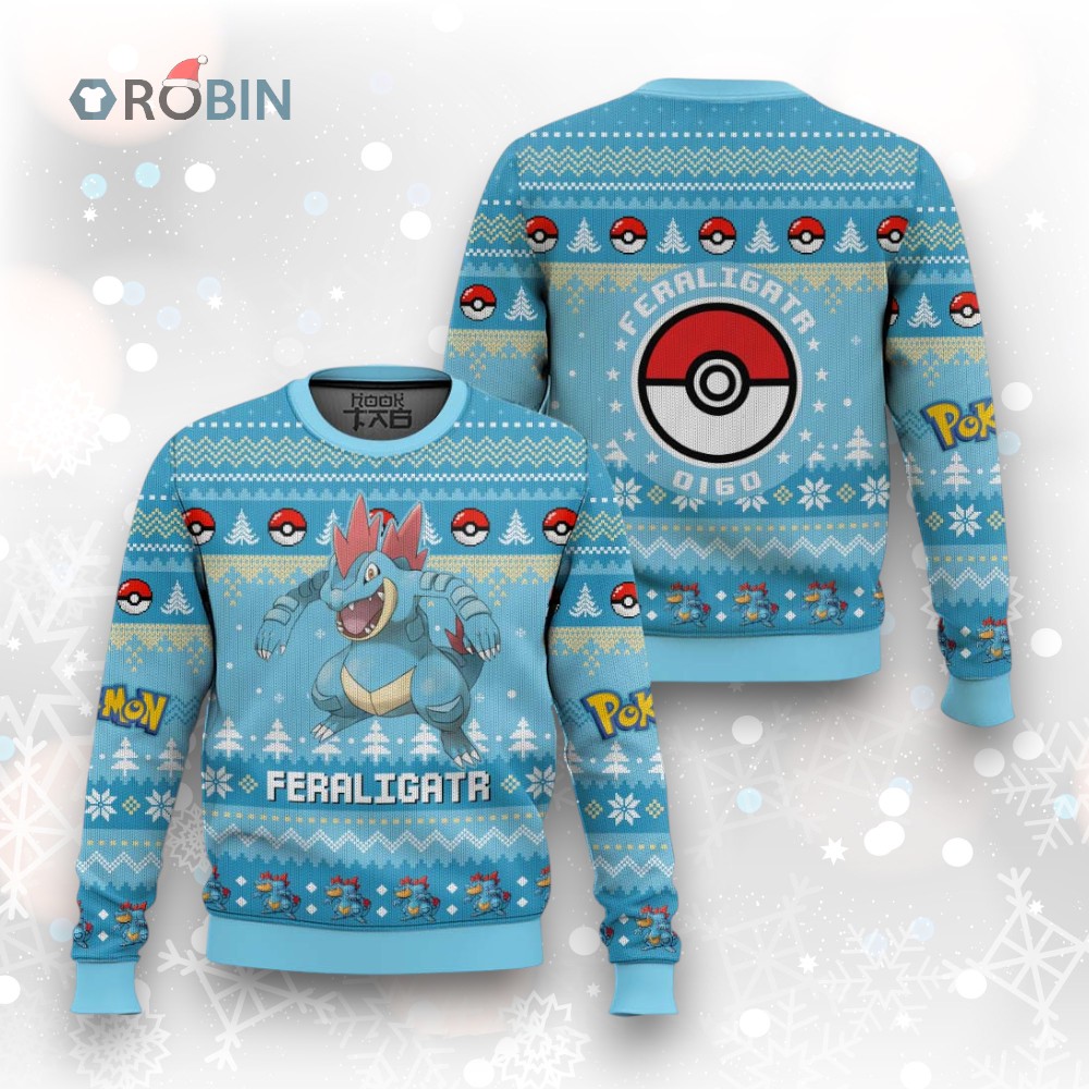 Pokemon Gen 2 Feraligatr Ugly Christmas Sweater Pokemon Gen 2 Feraligatr Ugly Christmas Sweater