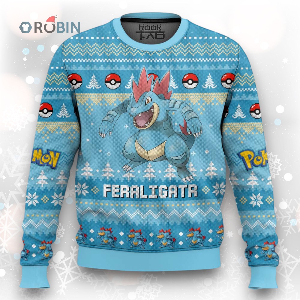 Pokemon Gen 2 Feraligatr Ugly Christmas Sweater Pokemon Gen 2 Feraligatr Ugly Christmas Sweater