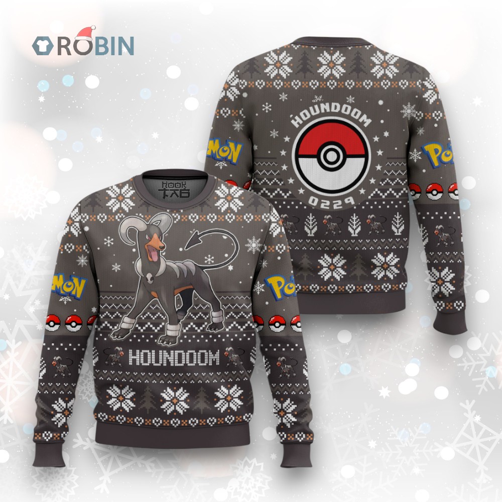 Pokemon Gen 2 Houndoom Ugly Christmas Sweater Pokemon Gen 2 Houndoom Ugly Christmas Sweater