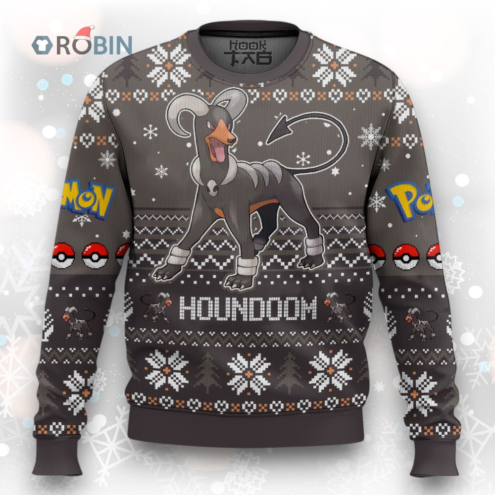 Pokemon Gen 2 Houndoom Ugly Christmas Sweater Pokemon Gen 2 Houndoom Ugly Christmas Sweater