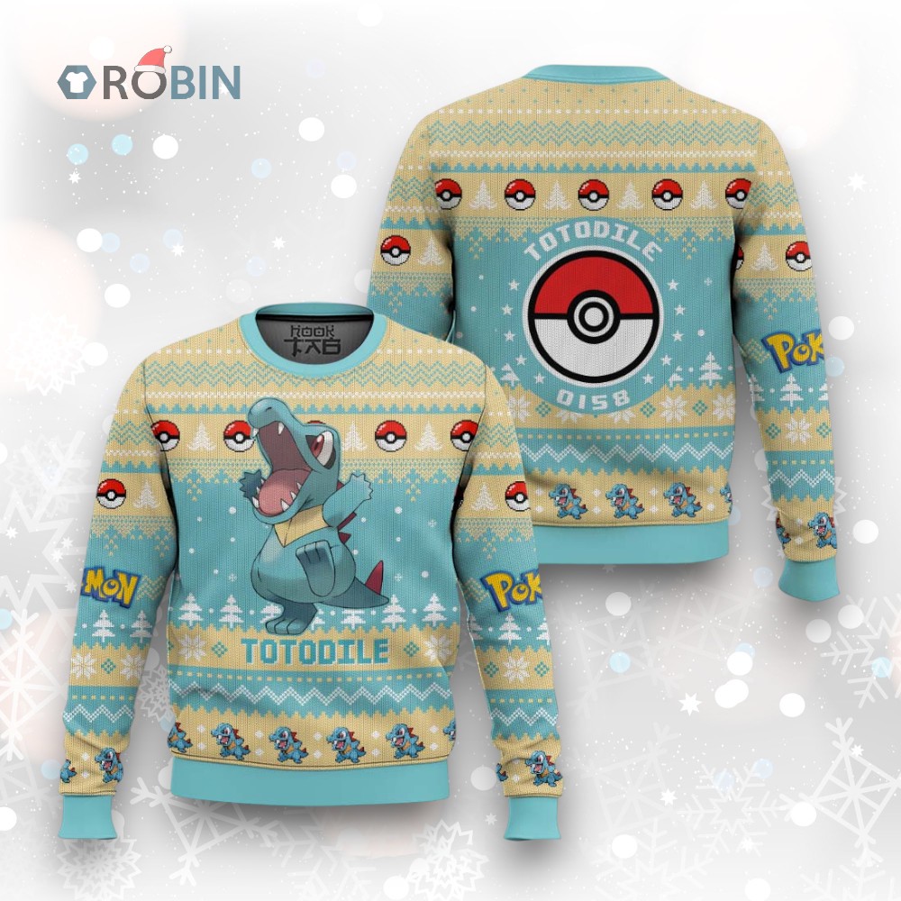 Pokemon Gen 2 Totodile Ugly Christmas Sweater Pokemon Gen 2 Totodile Ugly Christmas Sweater