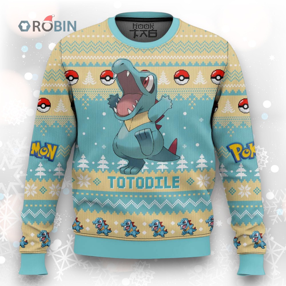 Pokemon Gen 2 Totodile Ugly Christmas Sweater Pokemon Gen 2 Totodile Ugly Christmas Sweater