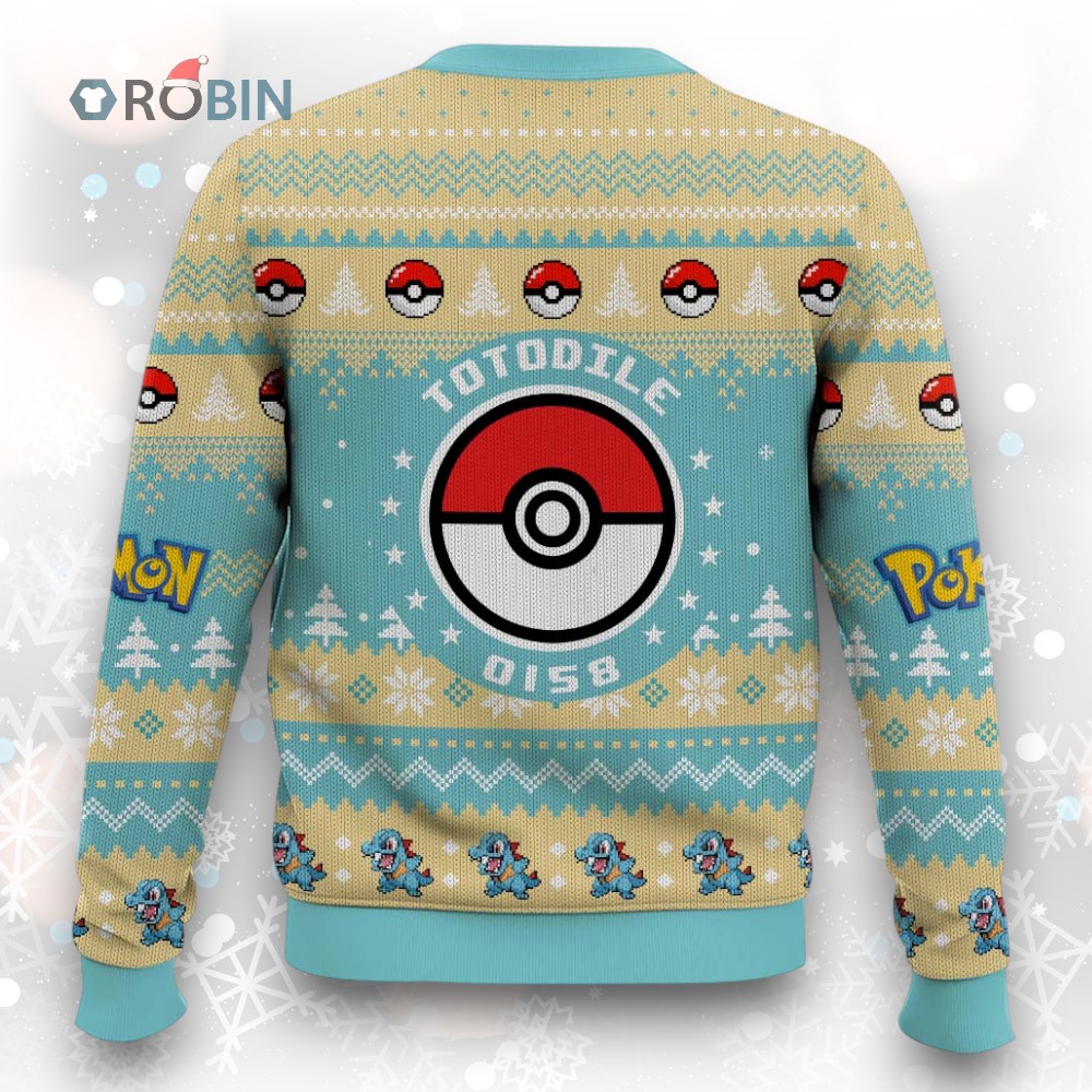 Pokemon Gen 2 Totodile Ugly Christmas Sweater Pokemon Gen 2 Totodile Ugly Christmas Sweater