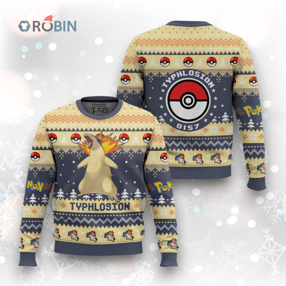 Pokemon Gen 2 Typhlosion Ugly Christmas Sweater Pokemon Gen 2 Typhlosion Ugly Christmas Sweater