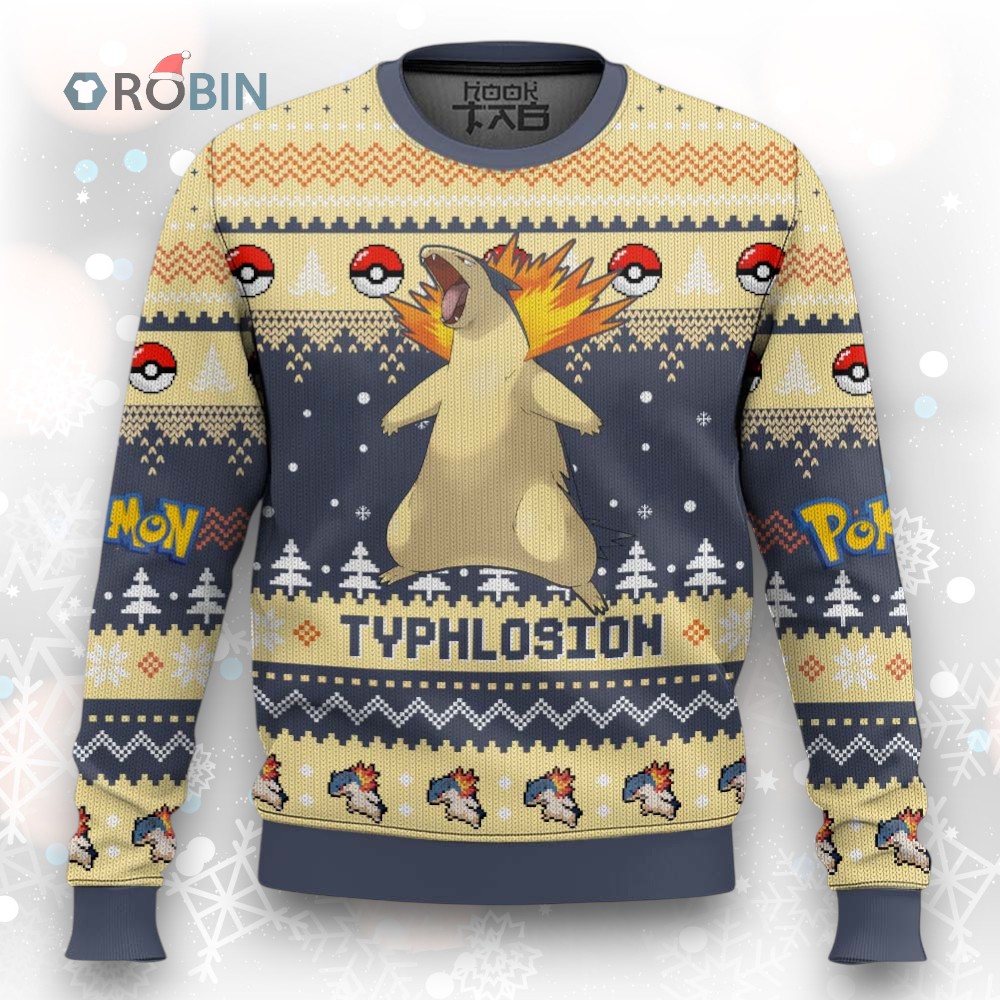 Pokemon Gen 2 Typhlosion Ugly Christmas Sweater Pokemon Gen 2 Typhlosion Ugly Christmas Sweater