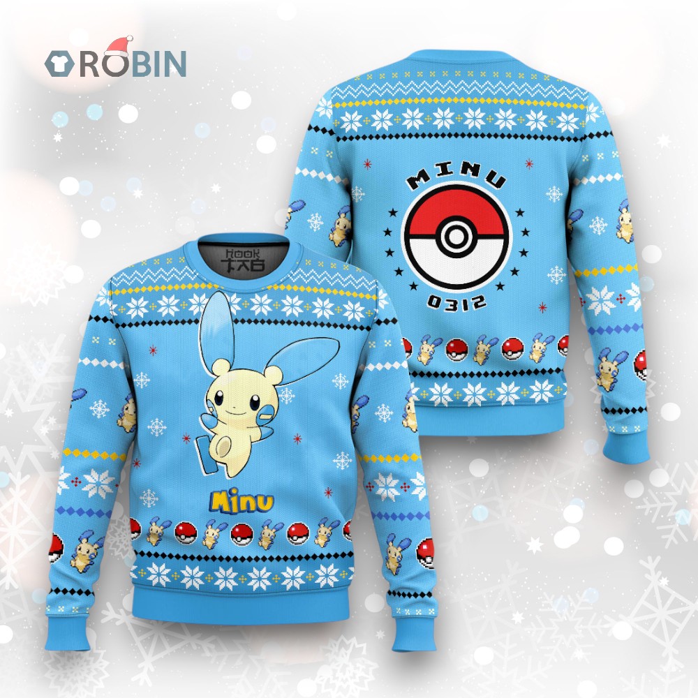 Pokemon Gen 3 Minun Ugly Christmas Sweater Pokemon Gen 3 Minun Ugly Christmas Sweater