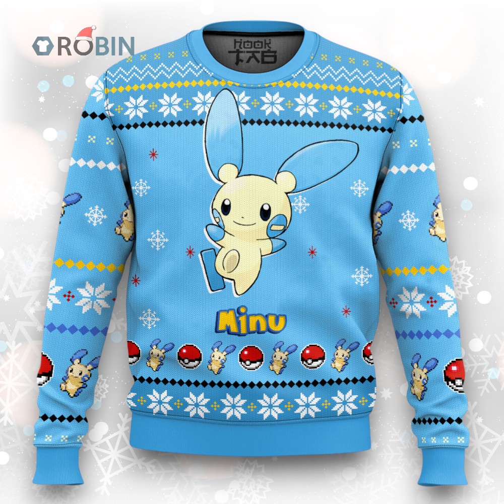 Pokemon Gen 3 Minun Ugly Christmas Sweater Pokemon Gen 3 Minun Ugly Christmas Sweater