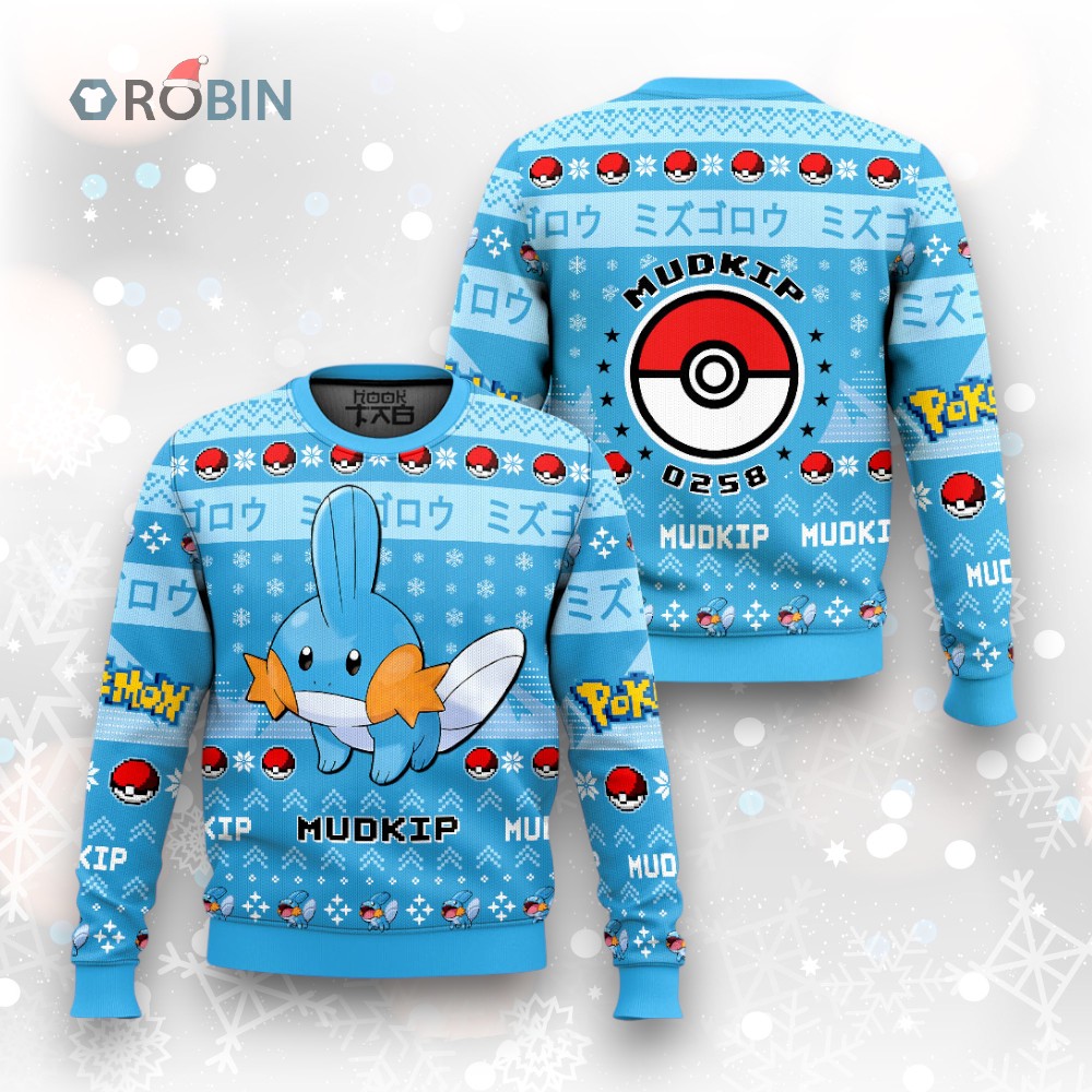 Pokemon Gen 3 Mudkip Ugly Christmas Sweater Pokemon Gen 3 Mudkip Ugly Christmas Sweater
