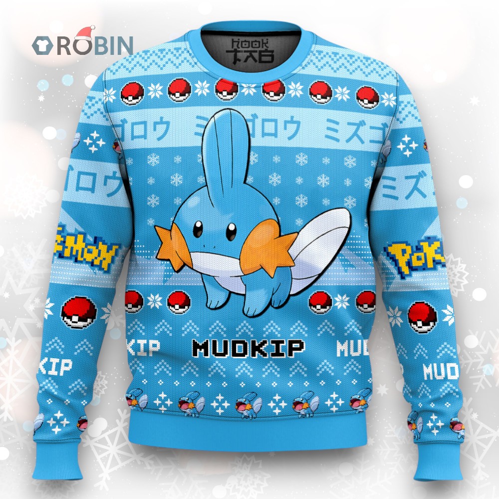 Pokemon Gen 3 Mudkip Ugly Christmas Sweater Pokemon Gen 3 Mudkip Ugly Christmas Sweater