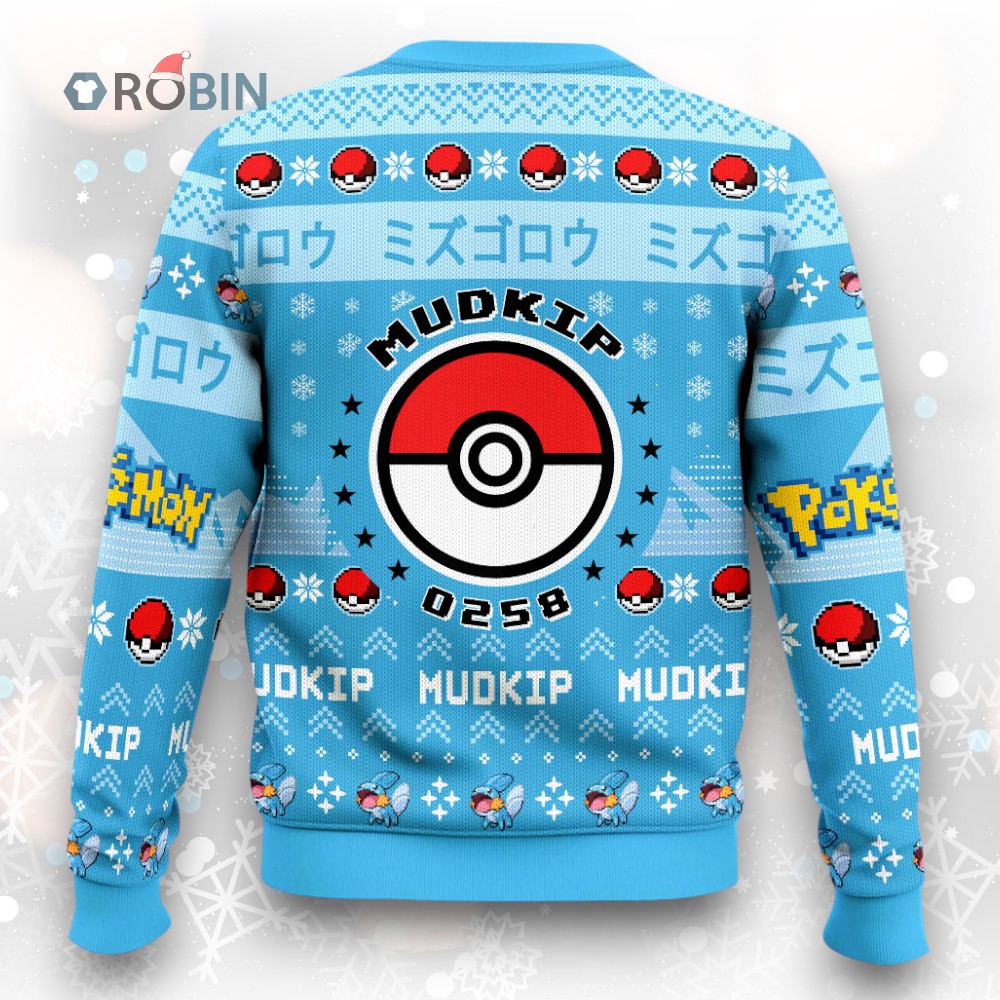 Pokemon Gen 3 Mudkip Ugly Christmas Sweater Pokemon Gen 3 Mudkip Ugly Christmas Sweater