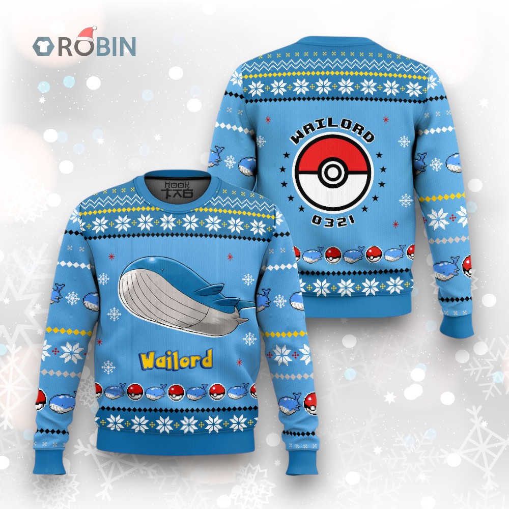 Pokemon Gen 3 Wailord Ugly Christmas Sweater Pokemon Gen 3 Wailord Ugly Christmas Sweater