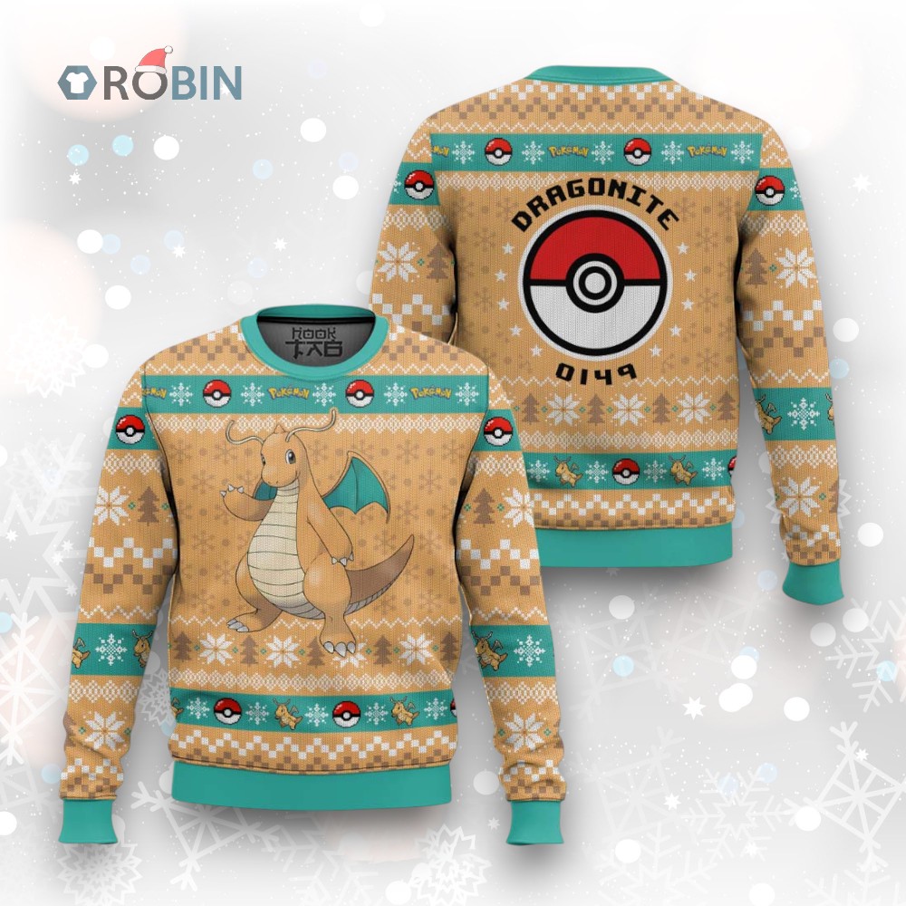 Pokemon Gen 1 Dragonite Ugly Christmas Sweater Pokemon Gen 1 Dragonite Ugly Christmas Sweater