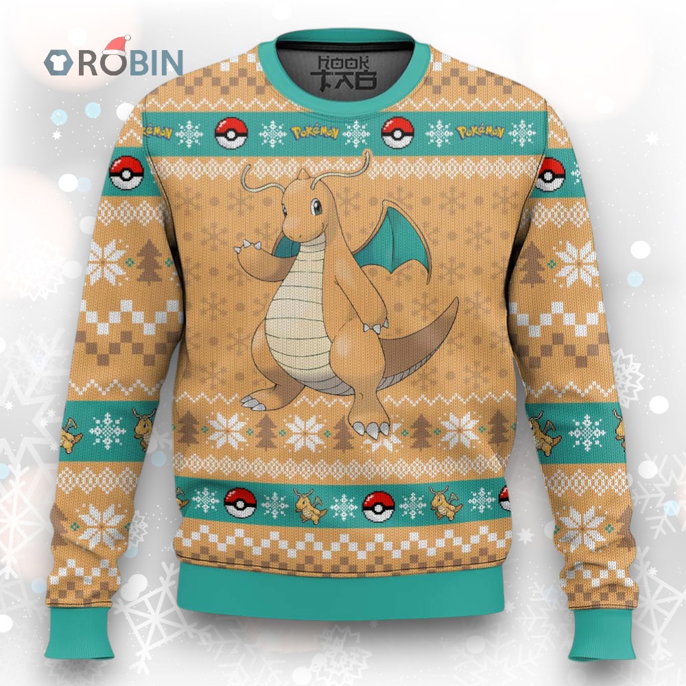 Pokemon Gen 1 Dragonite Ugly Christmas Sweater Pokemon Gen 1 Dragonite Ugly Christmas Sweater