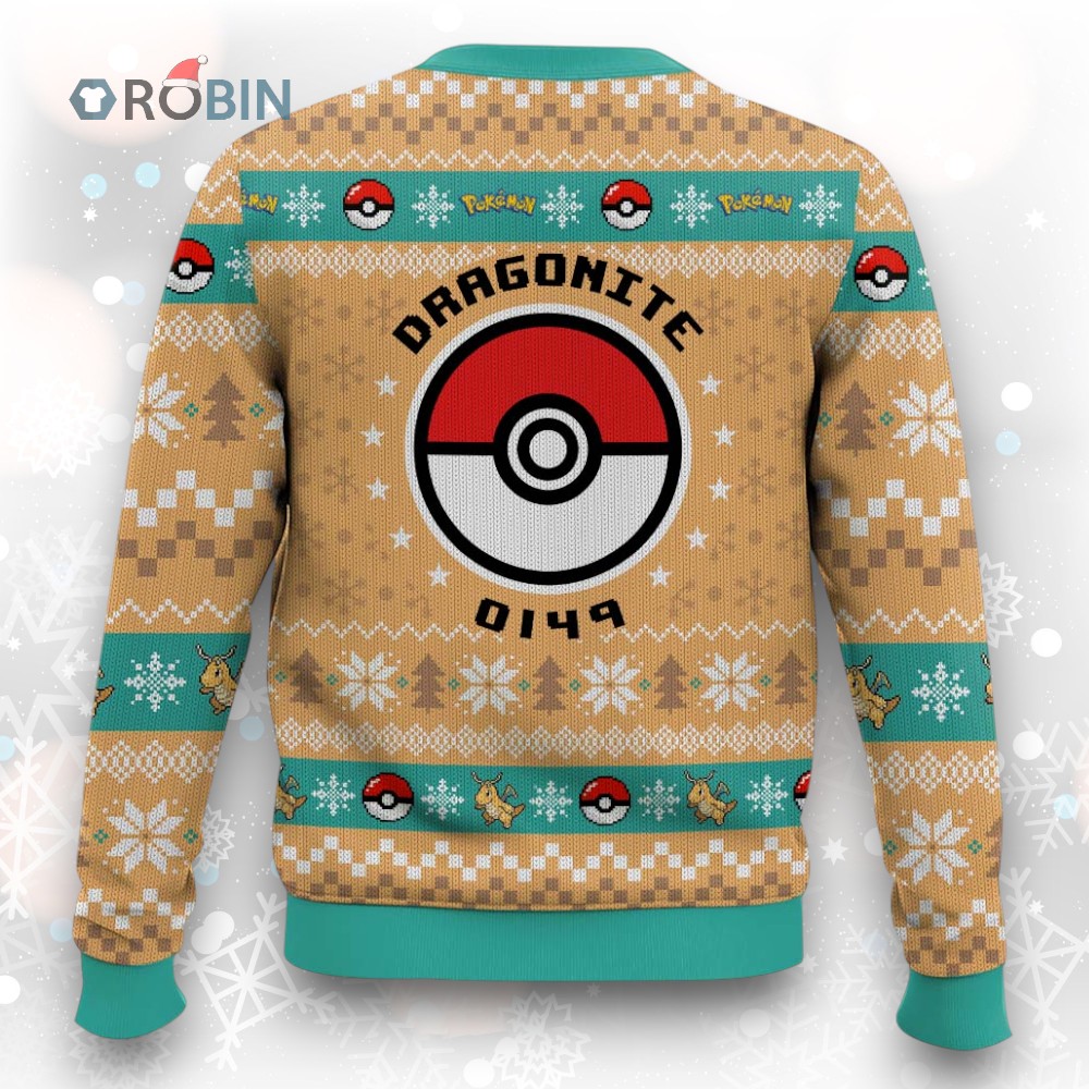 Pokemon Gen 1 Dragonite Ugly Christmas Sweater Pokemon Gen 1 Dragonite Ugly Christmas Sweater