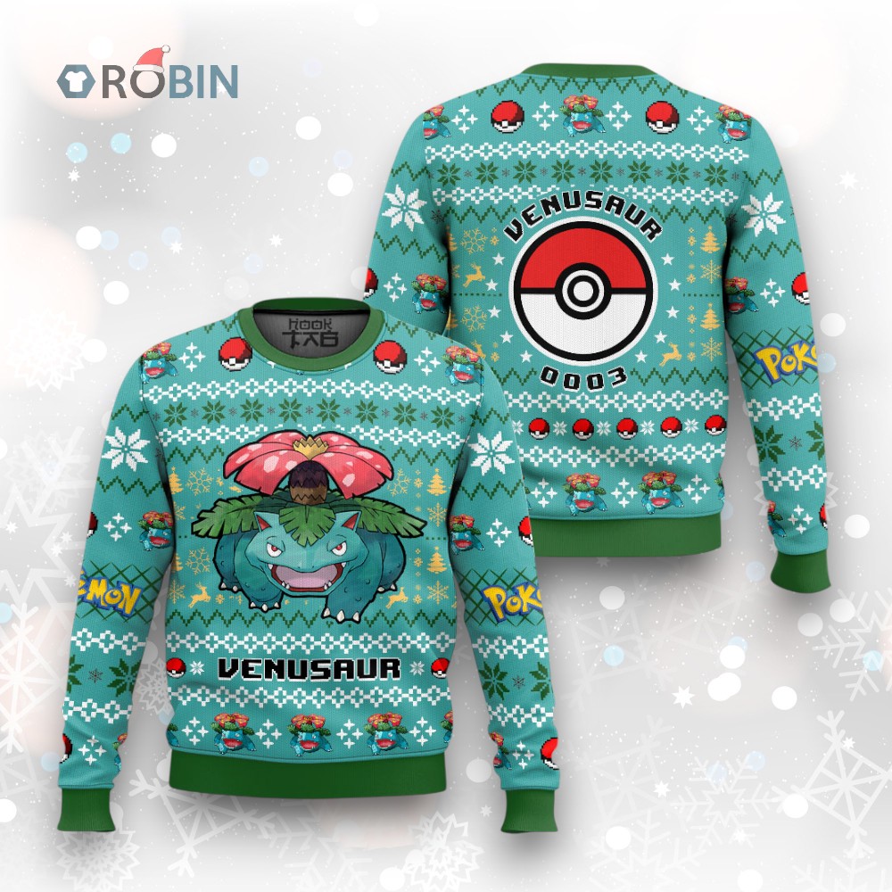 Pokemon Gen 1 Venusaur Ugly Christmas Sweater Pokemon Gen 1 Venusaur Ugly Christmas Sweater
