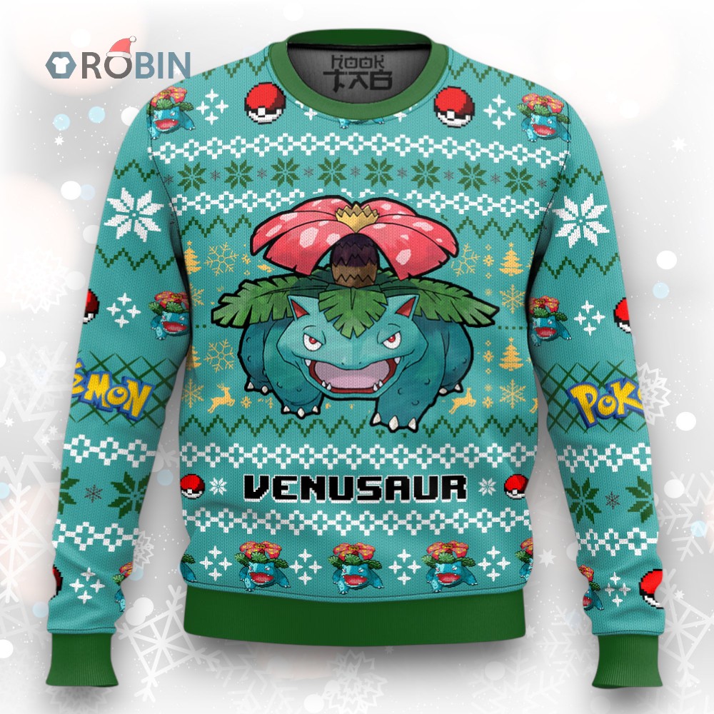 Pokemon Gen 1 Venusaur Ugly Christmas Sweater Pokemon Gen 1 Venusaur Ugly Christmas Sweater