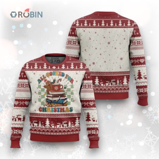 Reading Christmas Ugly Christmas Sweater All Booked For Xmas Books and Cocoa Lover