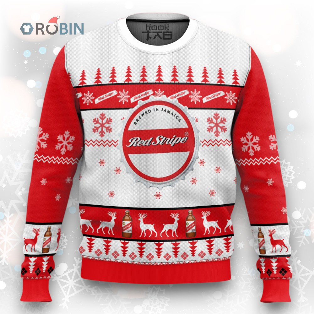 Red Stripe Beer Ugly Christmas Sweater with Unique Design for Holiday Cheer Red Stripe Beer Ugly Christmas Sweater with Unique Design for Holiday Cheer
