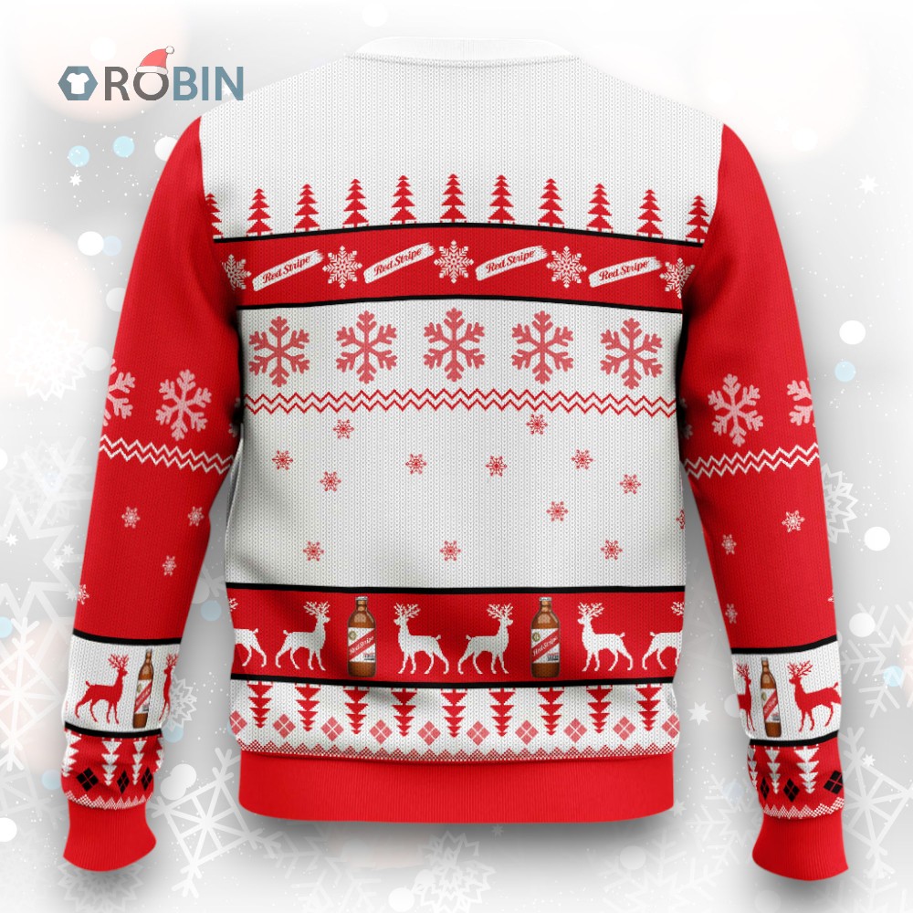 Red Stripe Beer Ugly Christmas Sweater with Unique Design for Holiday Cheer Red Stripe Beer Ugly Christmas Sweater with Unique Design for Holiday Cheer