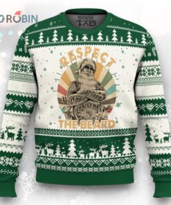 Retro Xmas Ugly Christmas Sweater Respect The Beard Cool Santa Vintage