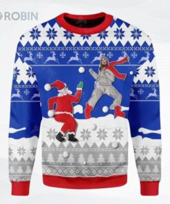 Santa And Jesus Playing Snowball For Ugly Christmas Sweater