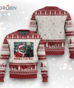 Santa Cat Xmas Ugly Christmas Sweater Meowy Catmas Starry Night Christmas Tree