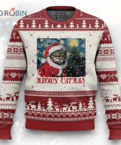 Santa Cat Xmas Ugly Christmas Sweater Meowy Catmas Starry Night Christmas Tree