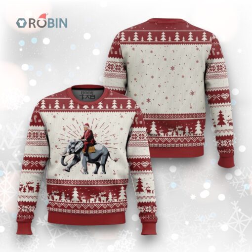 Santa Trump Riding Elephant Xmas Ugly Christmas Sweater He Won 47th President Republican Xmas