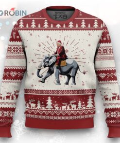 Santa Trump Riding Elephant Xmas Ugly Christmas Sweater He Won 47th President Republican Xmas