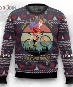 Satan Claus on Mountain Bike Ugly Christmas Sweater