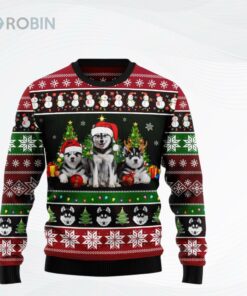 Siberian Husky Group Beauty Ugly Christmas Sweater