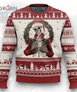 Skeleton Christmas Ugly Christmas Sweater Dead Inside But Caffeinated Coffee Lover Xmas Vibe
