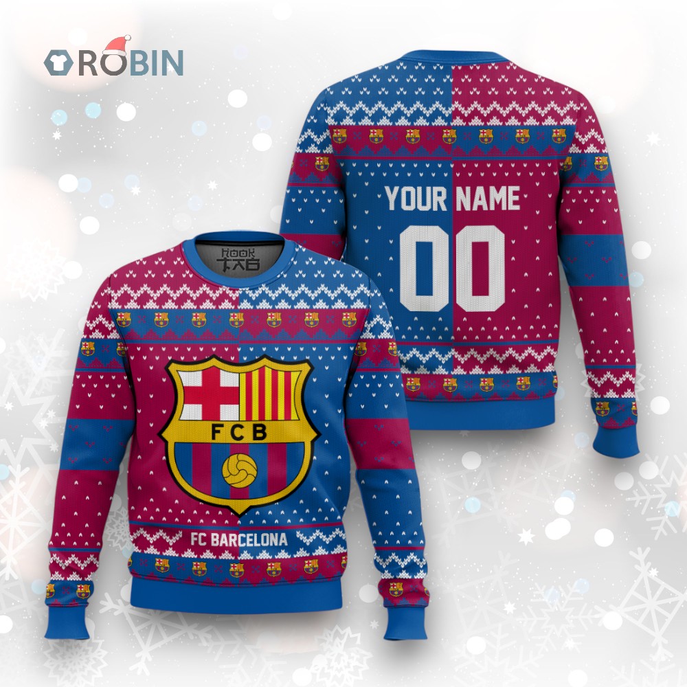 Soccer Team FC Barcelona Christmas Ugly Christmas Sweater Soccer Team FC Barcelona Christmas Ugly Christmas Sweater