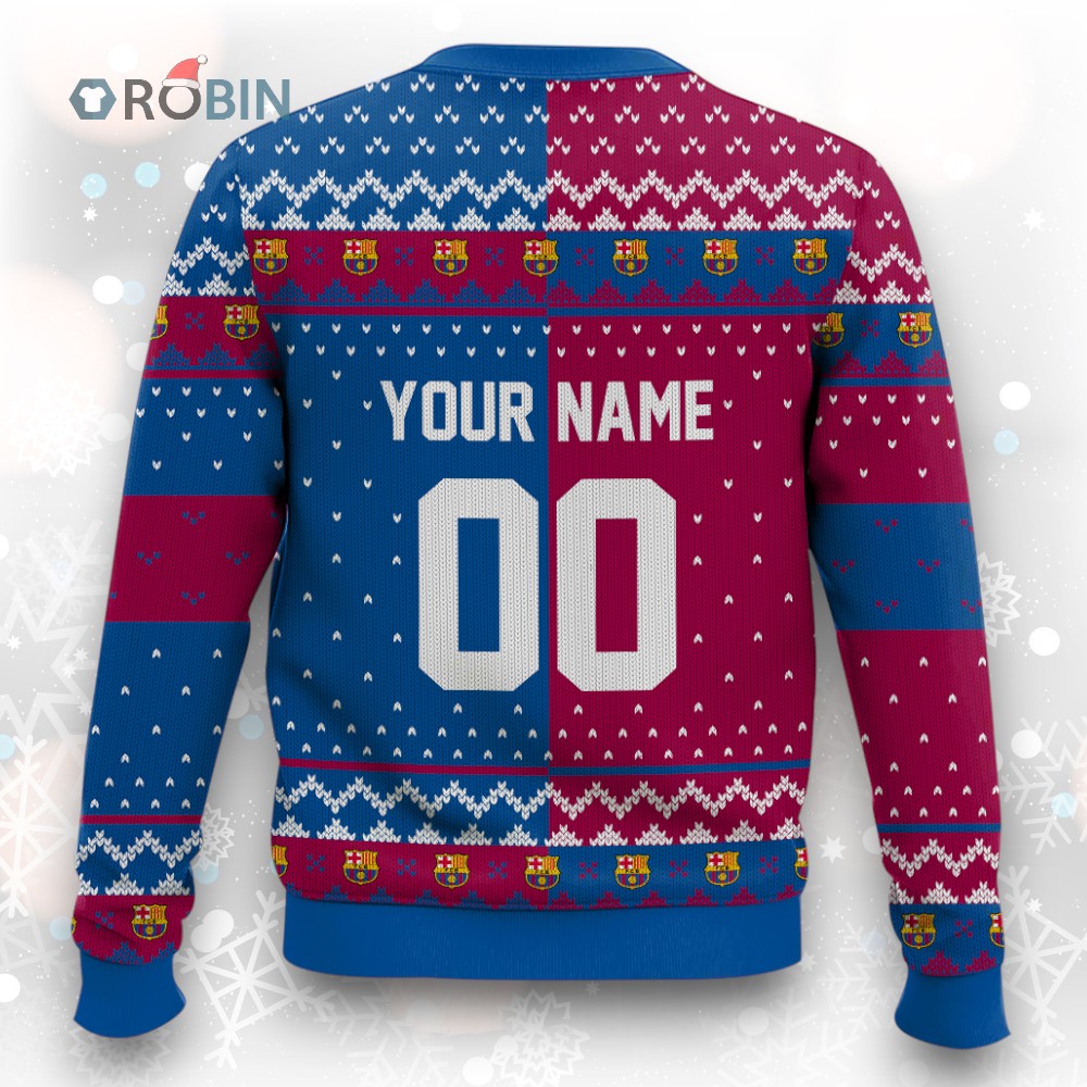 Soccer Team FC Barcelona Christmas Ugly Christmas Sweater Soccer Team FC Barcelona Christmas Ugly Christmas Sweater