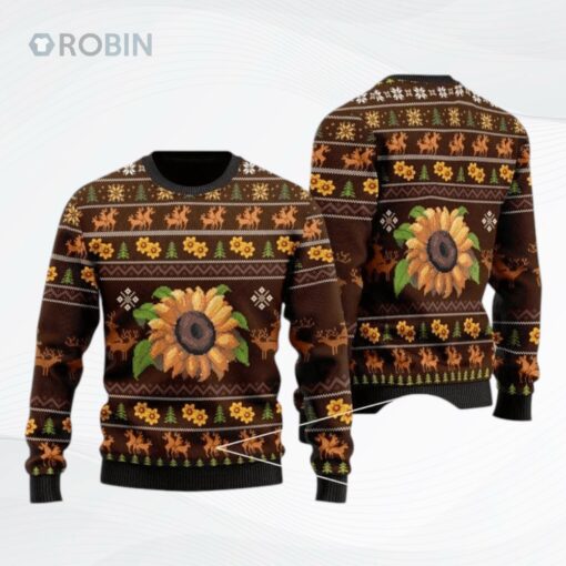 Sunflower Reindeer Ugly Christmas Sweater, Sweatshirt