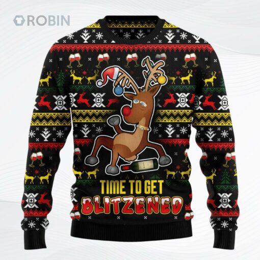 Time To Get Blitzened Christmas All Over Printed Ugly Christmas Sweater