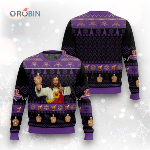 Ugly Christmas Sweater   Crown Royal Jesus Design for Holiday Fun