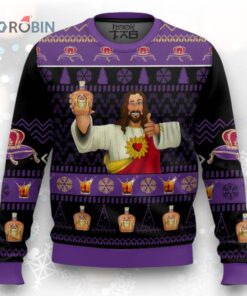 Ugly Christmas Sweater   Crown Royal Jesus Design for Holiday Fun
