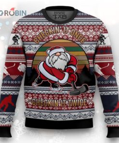 Ugly Christmas Sweater   Hockey Theme ‘Checking It Once, Checking It Twice’ Ugly Christmas Sweater   Hockey Theme ‘Checking It Once, Checking It Twice’